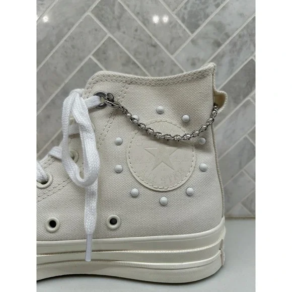 Converse Chuck Taylor All Star Lift High Top Sneakers Womens Size 7 White Chain - Picture 9 of 10